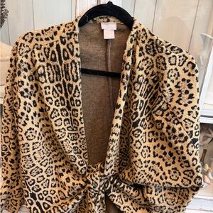 Chico's Leopard-Print Open Front Teddy Jacket - Tan & Black